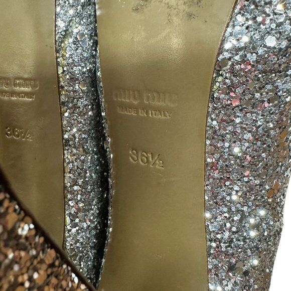 Miu Miu Silver Glitter Platform Heels Size 36.5 Pumps - Picture 8 of 9